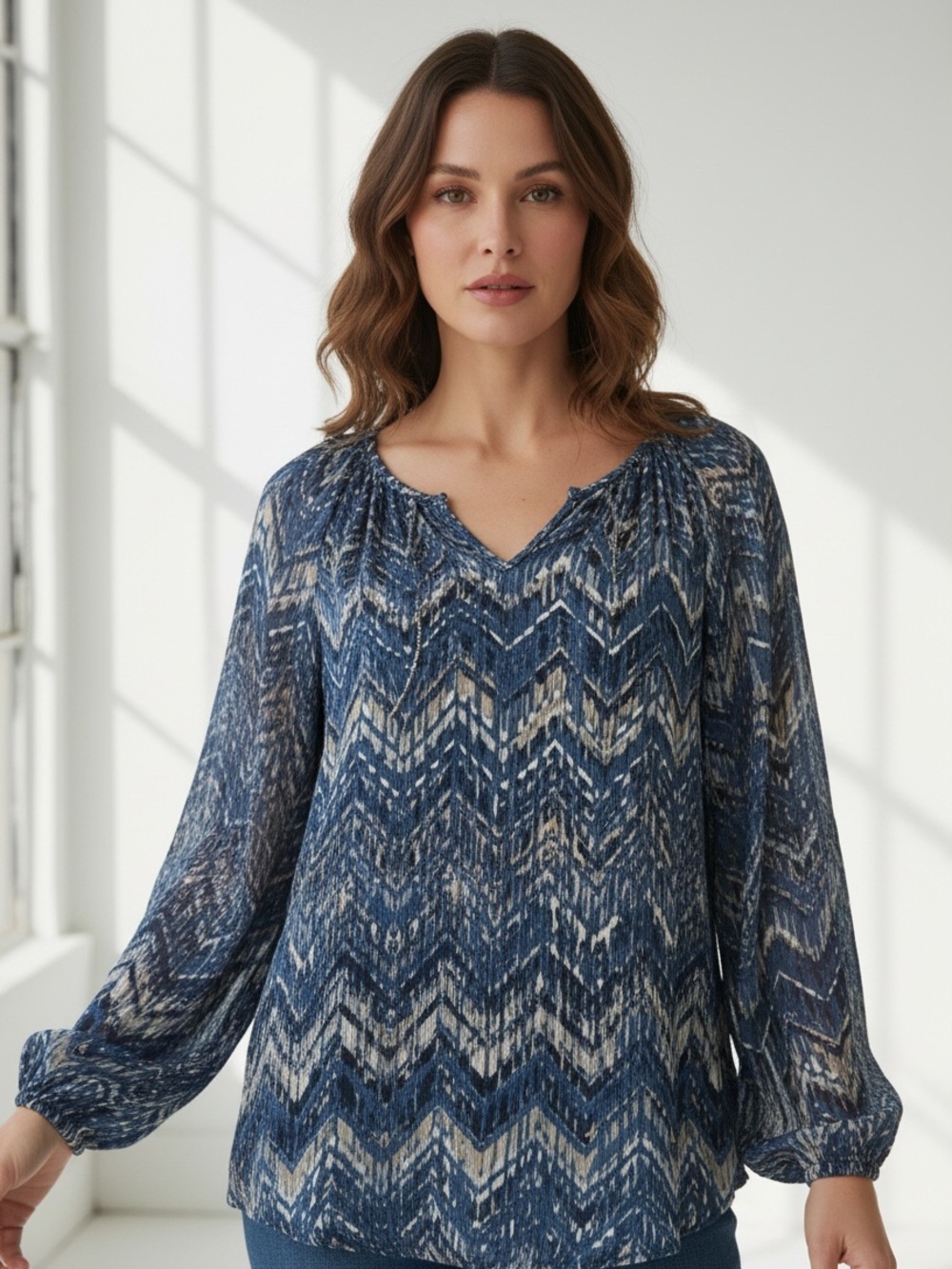 Zac & Rachel Boho Blue Long Sleeve Peasant Blouse